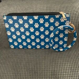 Blue Paw Print Clutch Wristlet